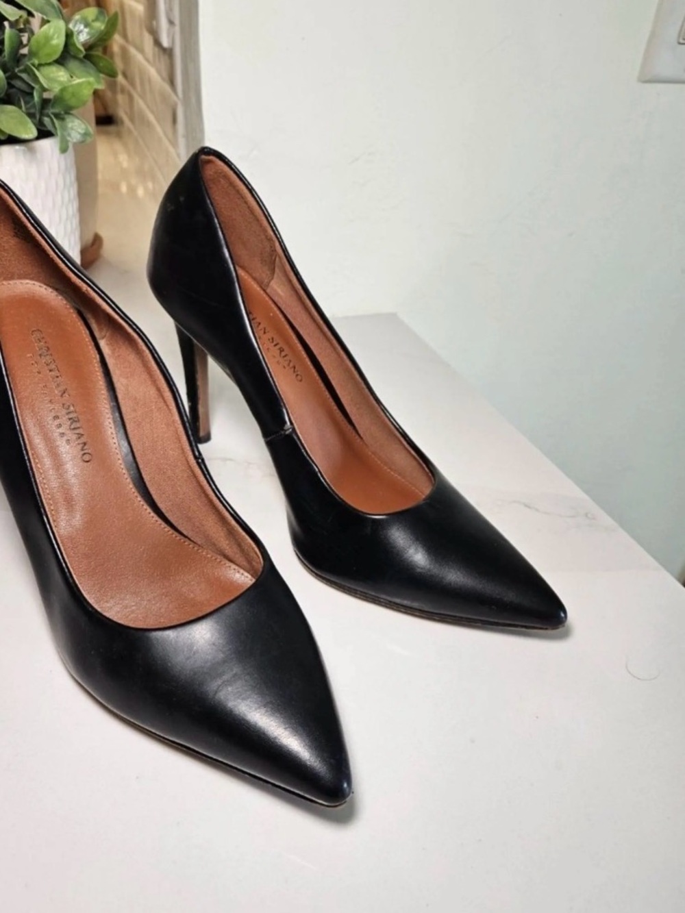 Christian Siriano Black Pointed-Toe Leather Pumps